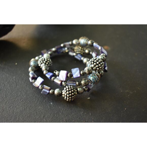 Silver & Blue Wrap Bracelet – Stretchable Coastal Chic Statement - Picture 1 of 6